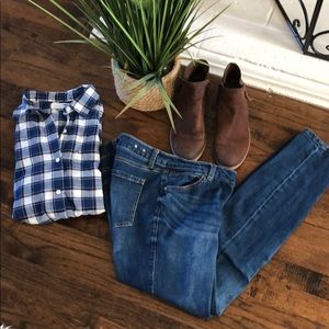 Old Navy Blue Plaid Button Down Shirt Size M